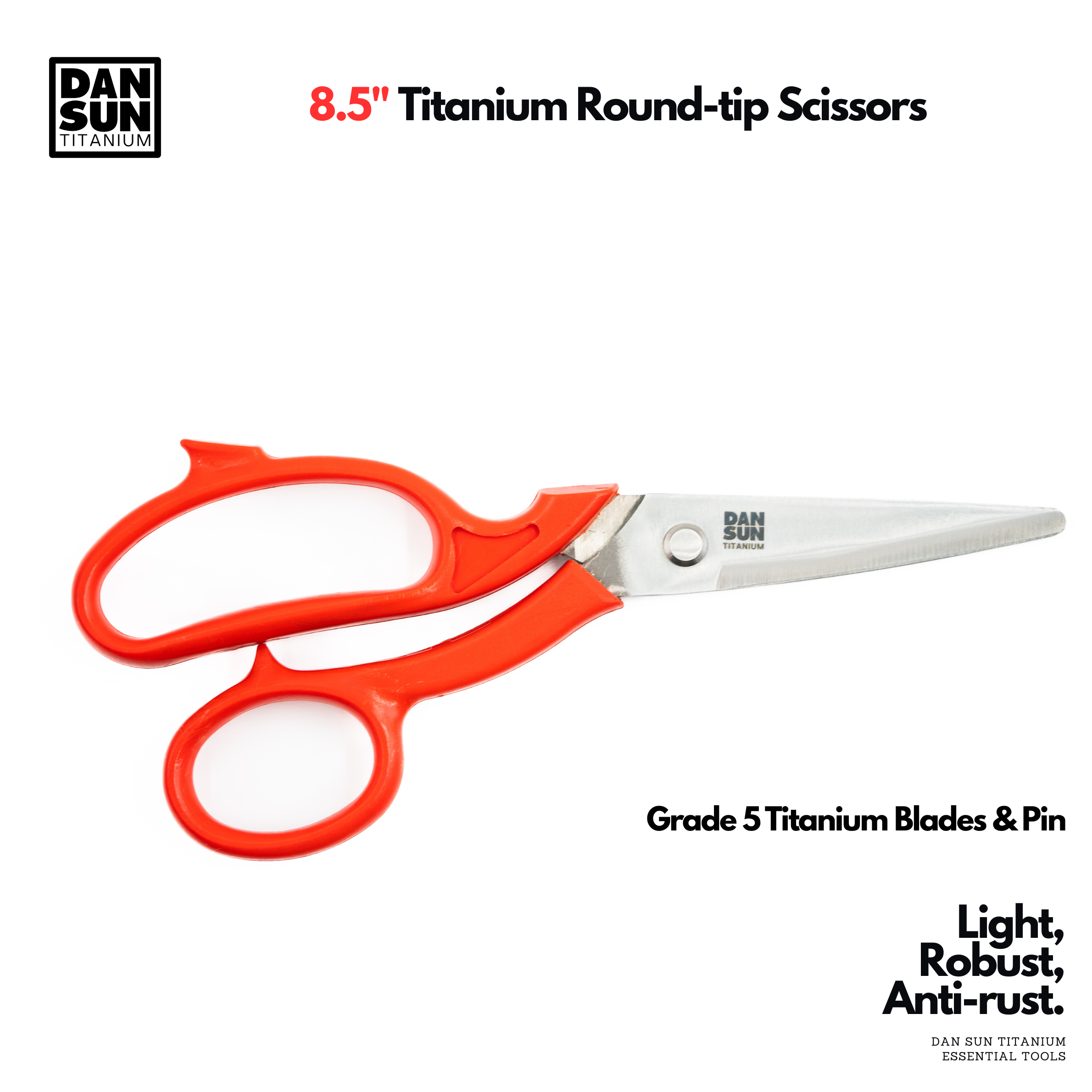 Titanium round-tip scissors, side view