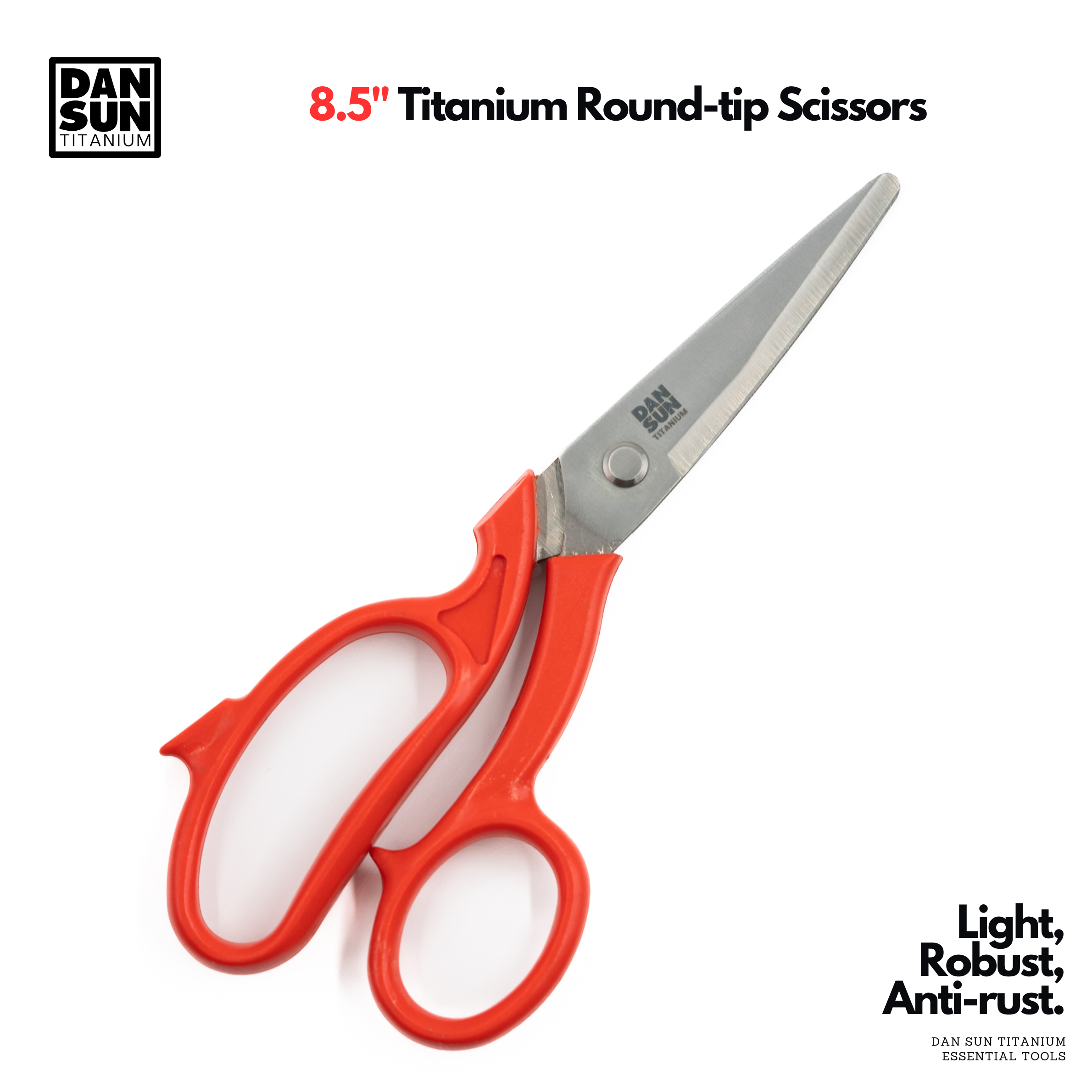 DanSun 8.5 inch titanium round-tip scissors with orange handles