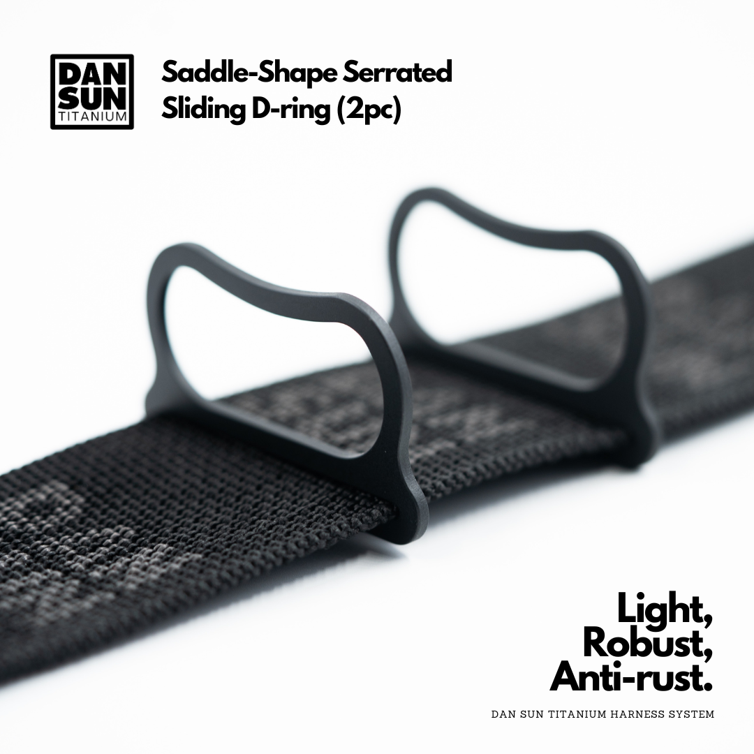Stealth black saddle D-rings on DanSun webbing