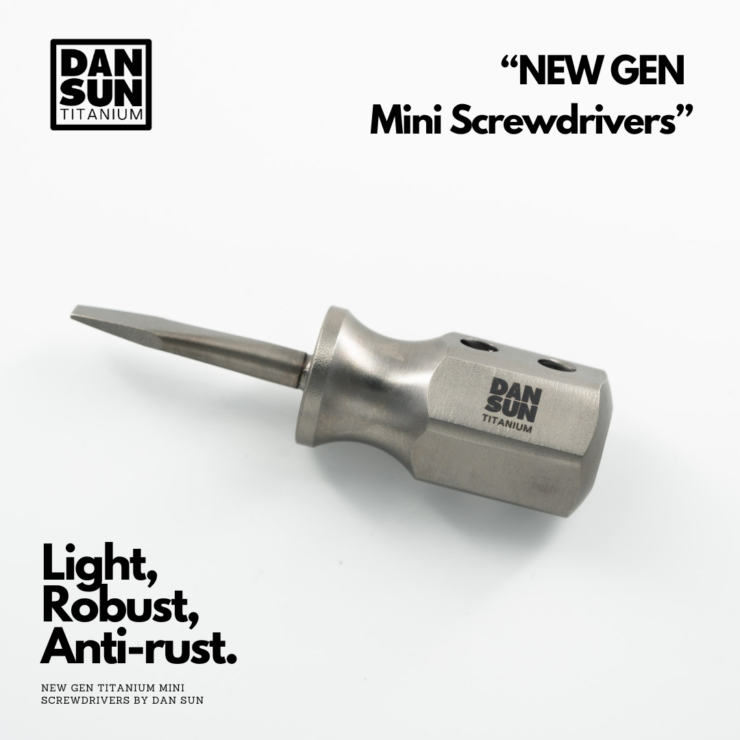 Titanium slotted mini screwdriver, side view