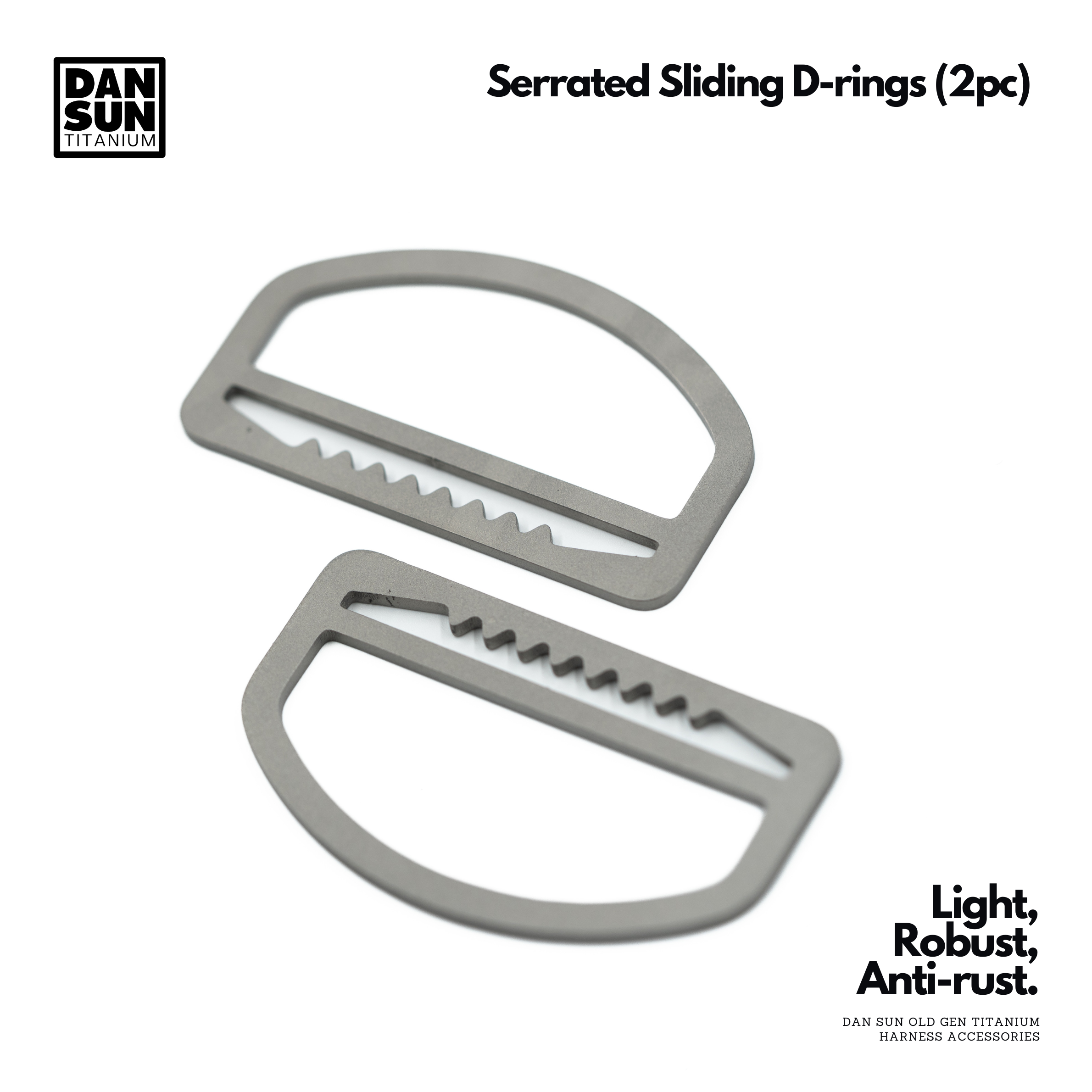 Two DanSun titanium serrated sliding D-rings