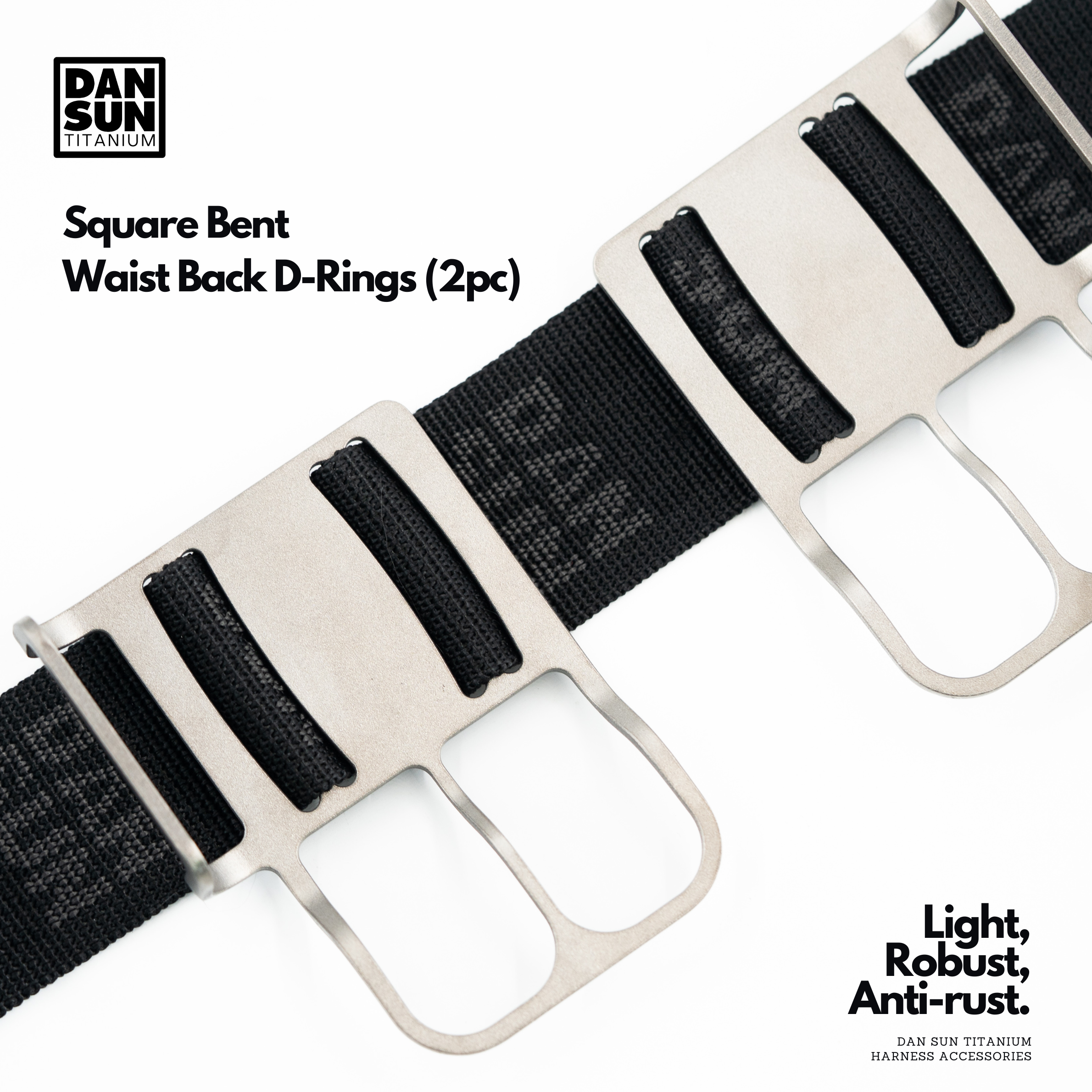 Two square bent titanium waist D-rings on DanSun webbing