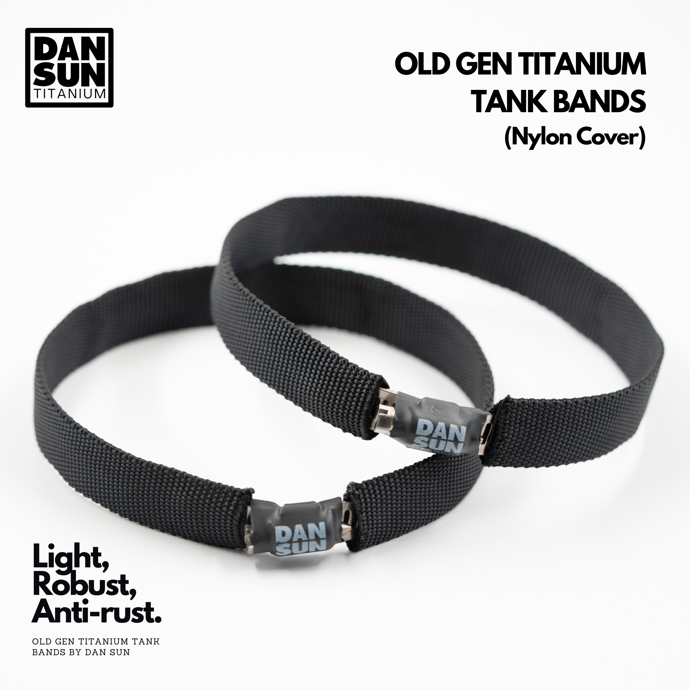 Black DanSun titanium tank bands with nylon cover