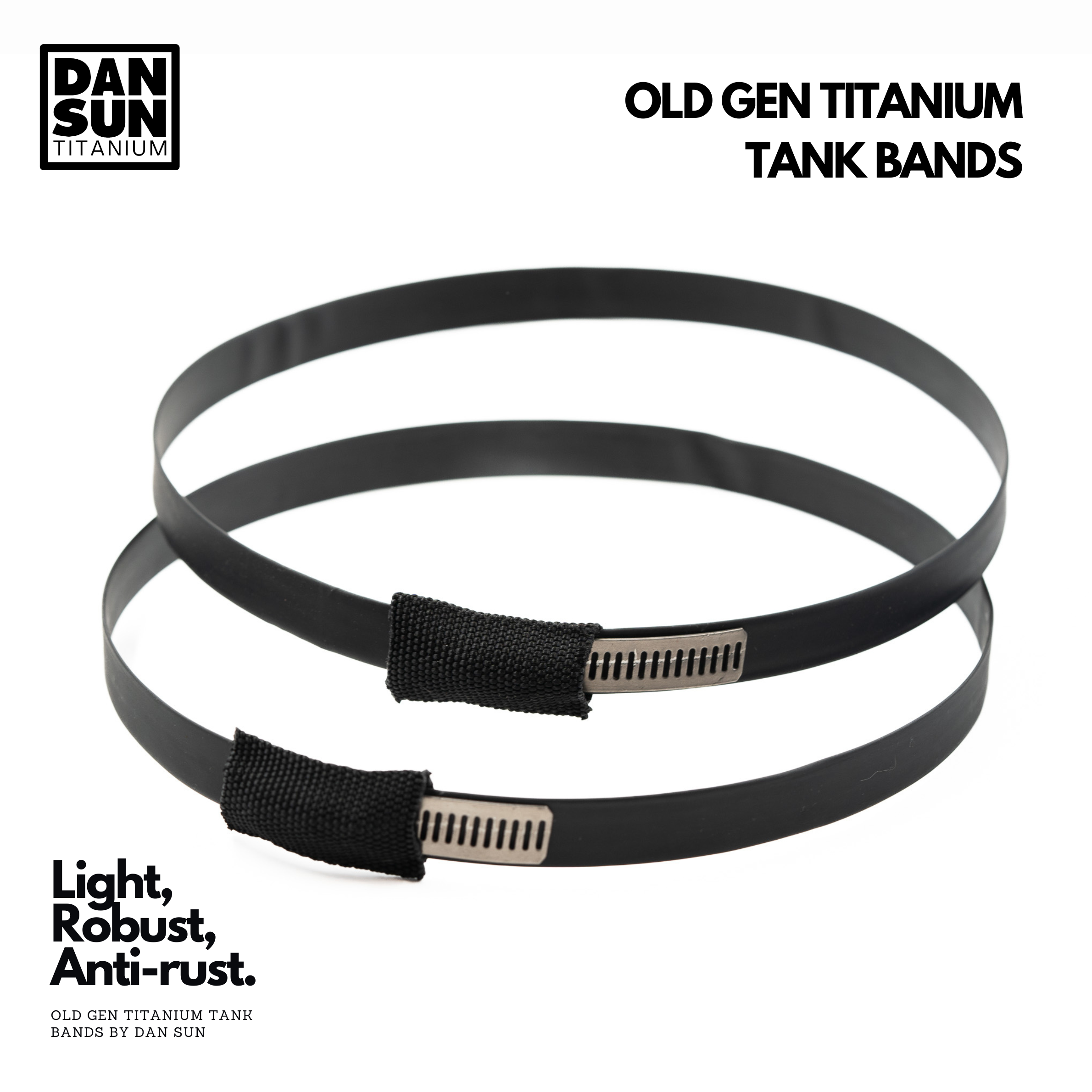 Two black titanium tank bands with nylon covers