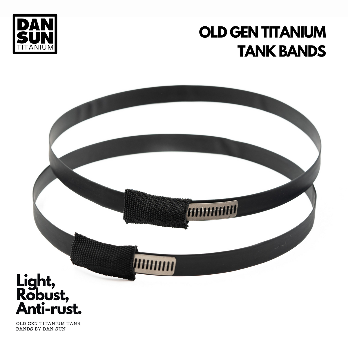 Two black titanium tank bands with nylon covers