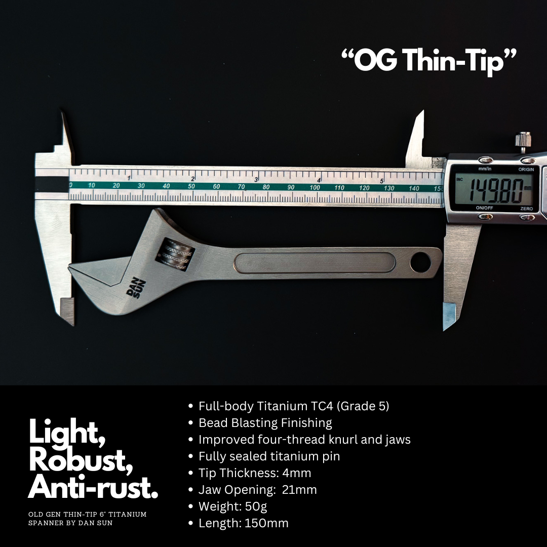 6 inch thin-tip titanium spanner measured at 150 mm