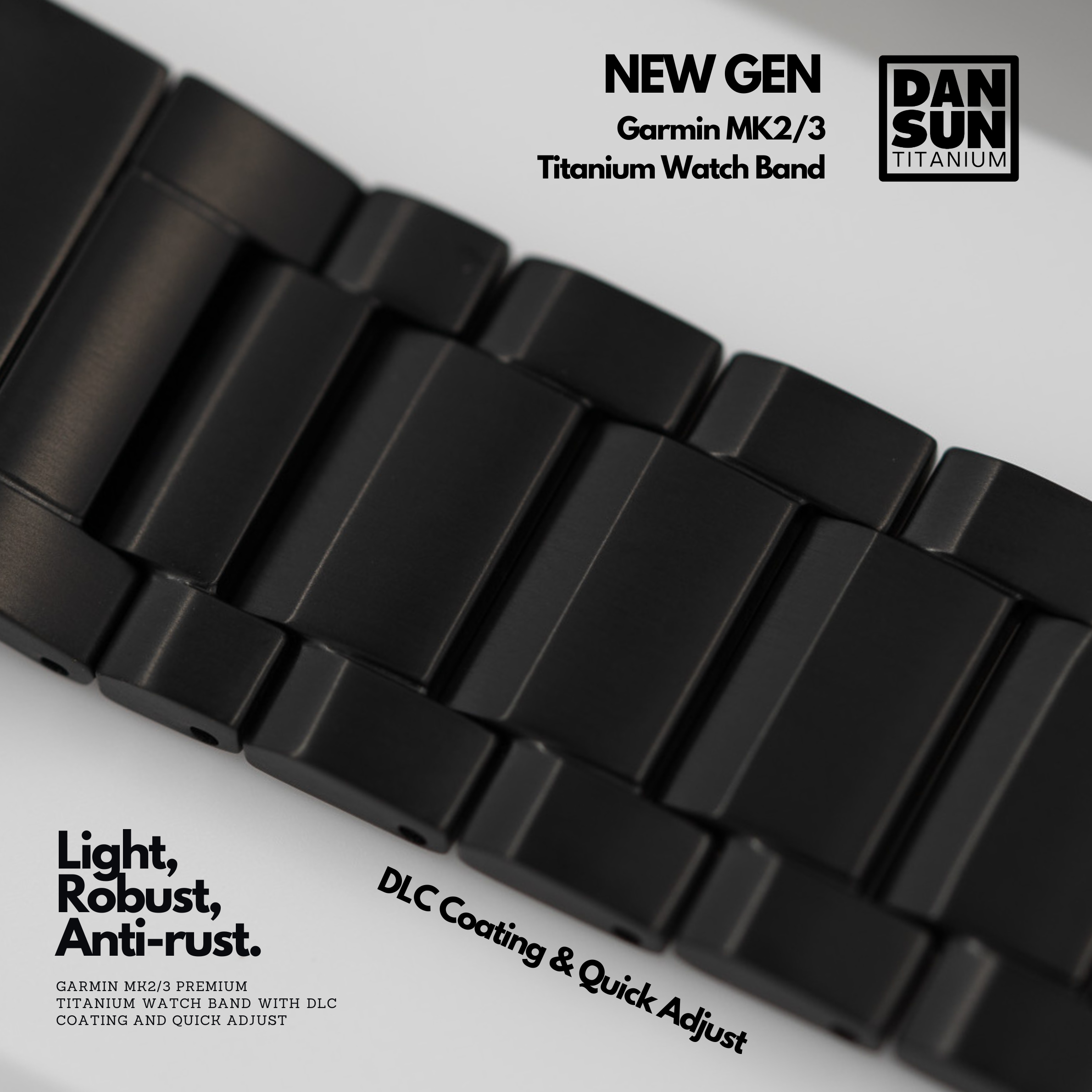 Matte black titanium watch band links