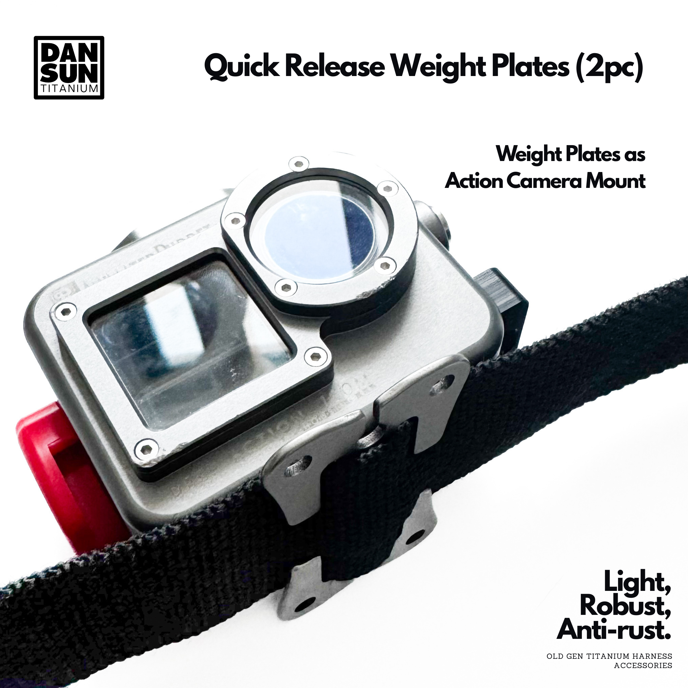 Action camera mounted on a titanium weight plate