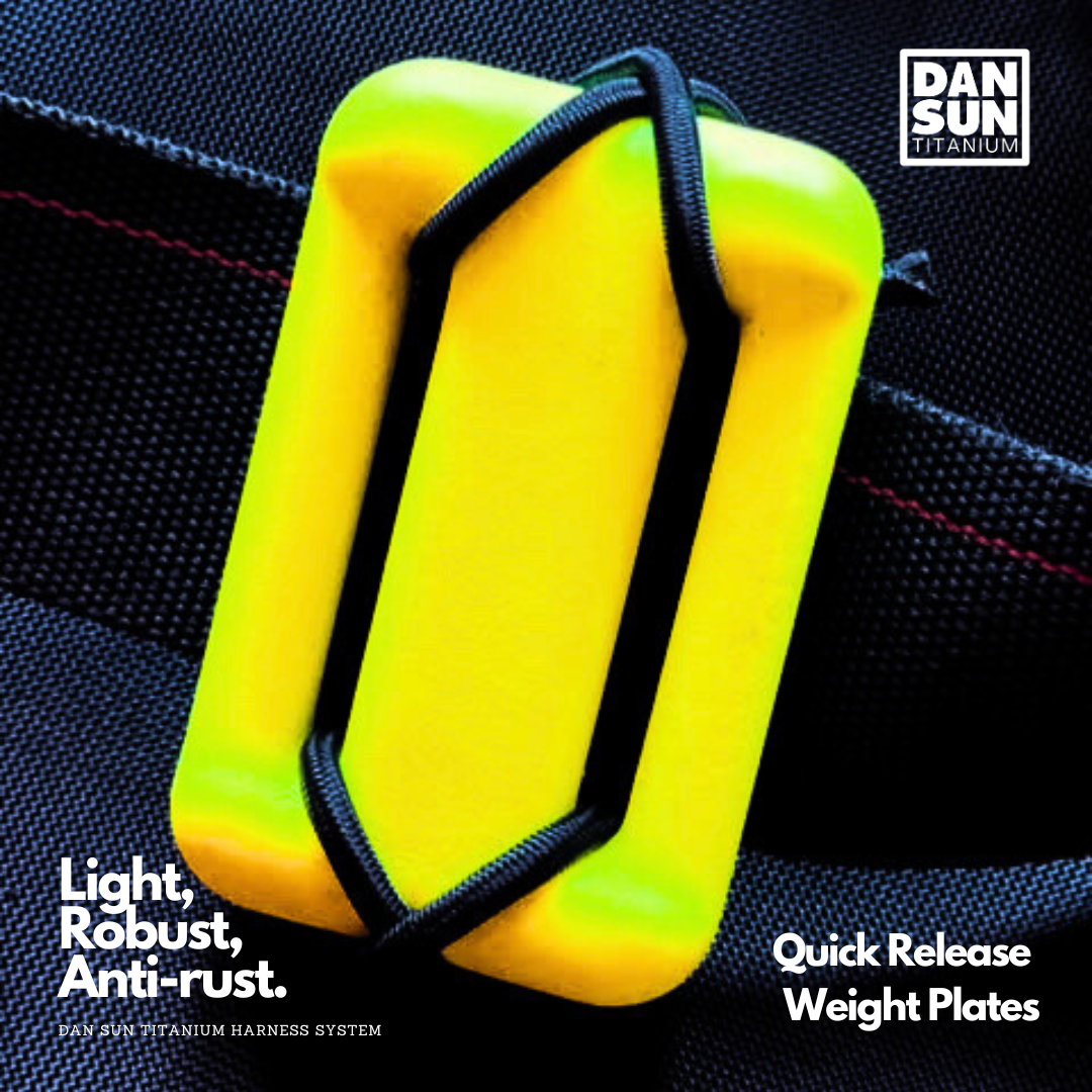 Yellow soft weight strapped to a titanium weight plate with bungee
