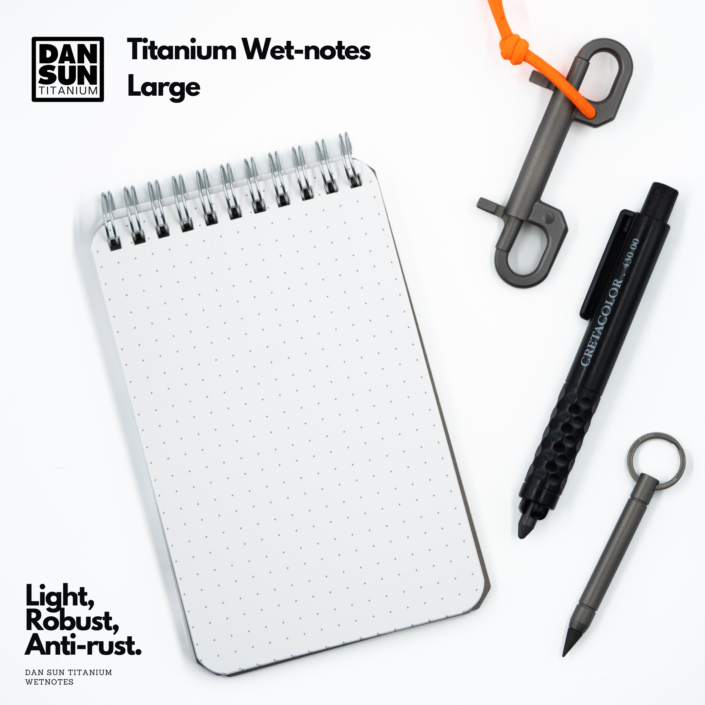 Large titanium wetnotes open with dotted waterproof pages