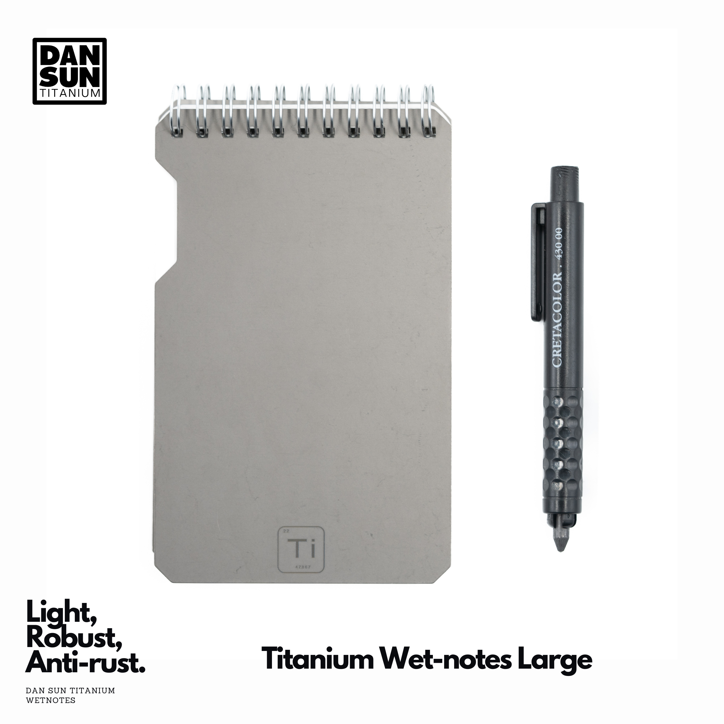Large titanium wetnotes with pencil