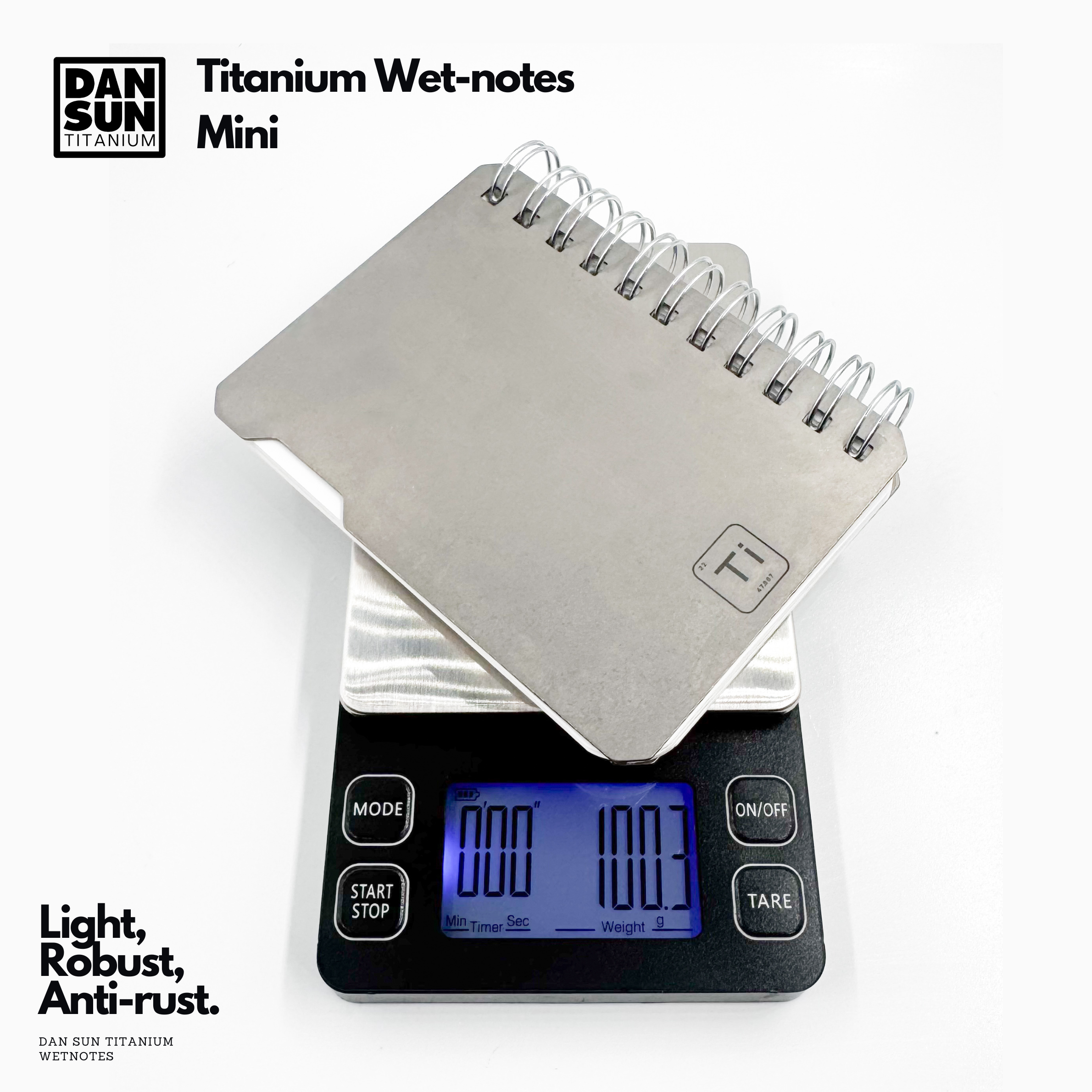Mini titanium wetnotes weighing 100 g on a scale