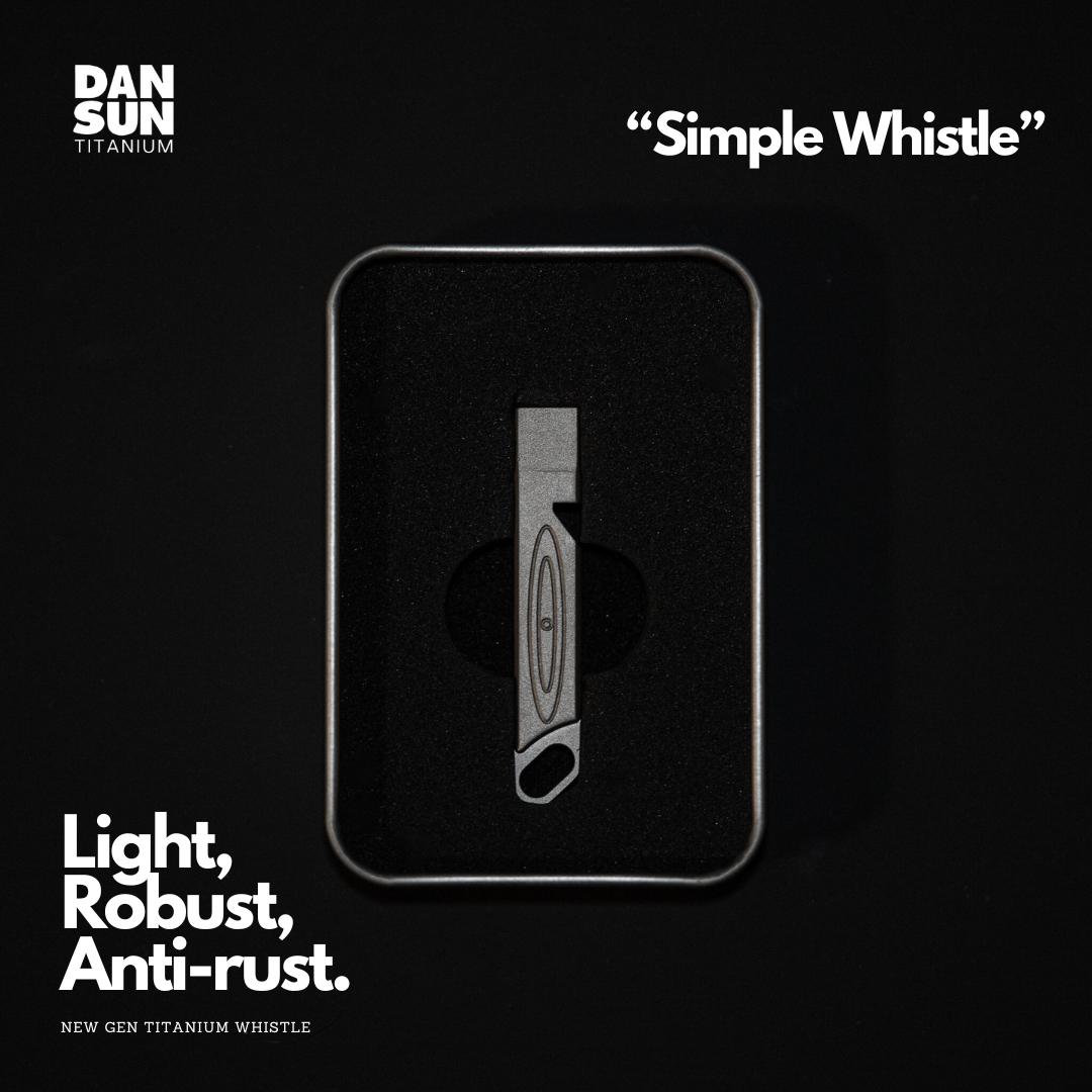 Titanium whistle in its gift box