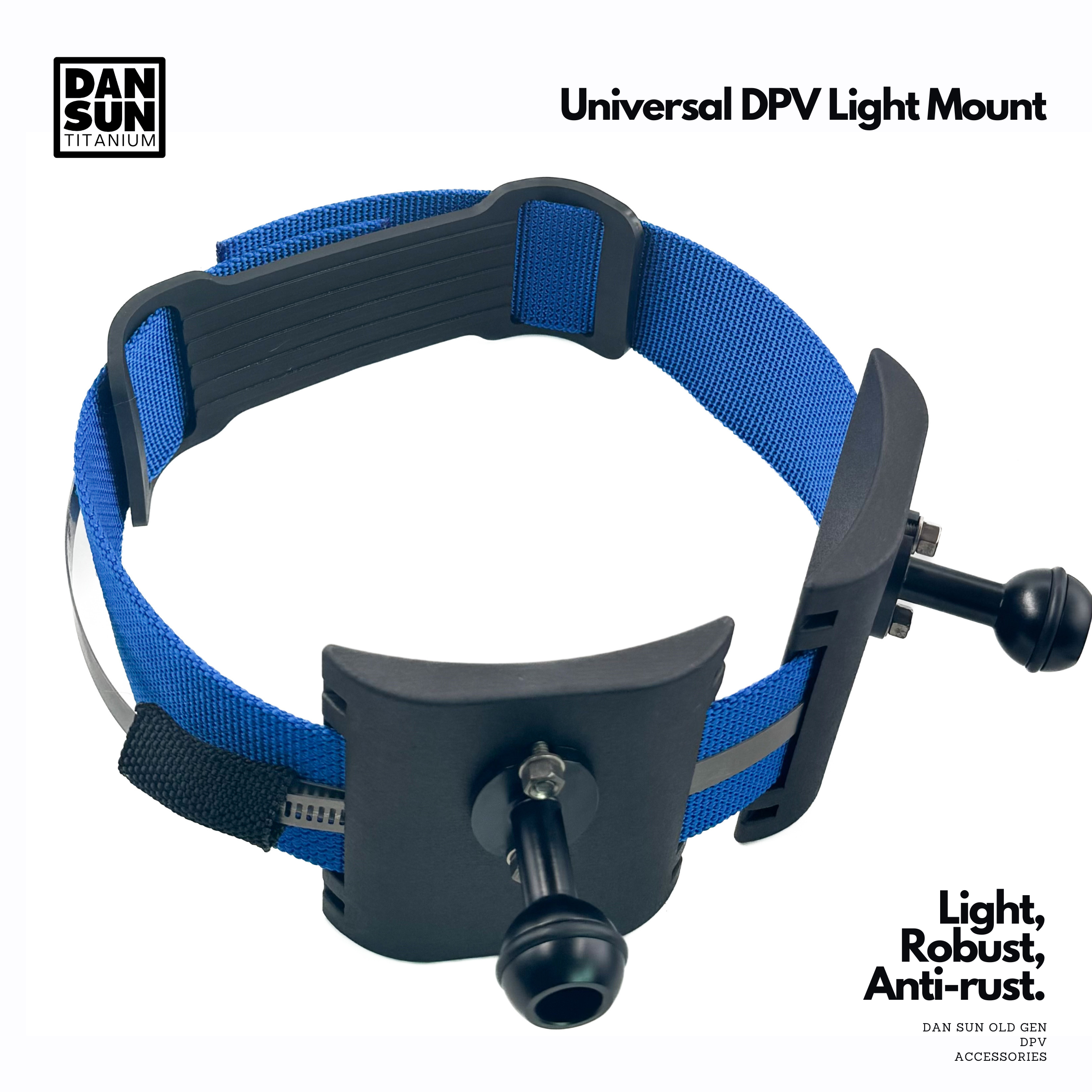 Universal DPV light mount with blue webbing