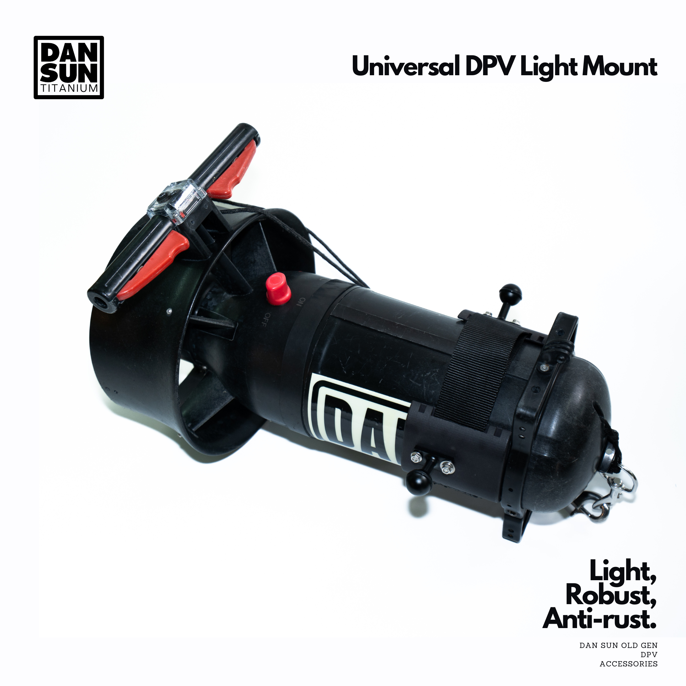 Universal light mount fitted to a black scooter