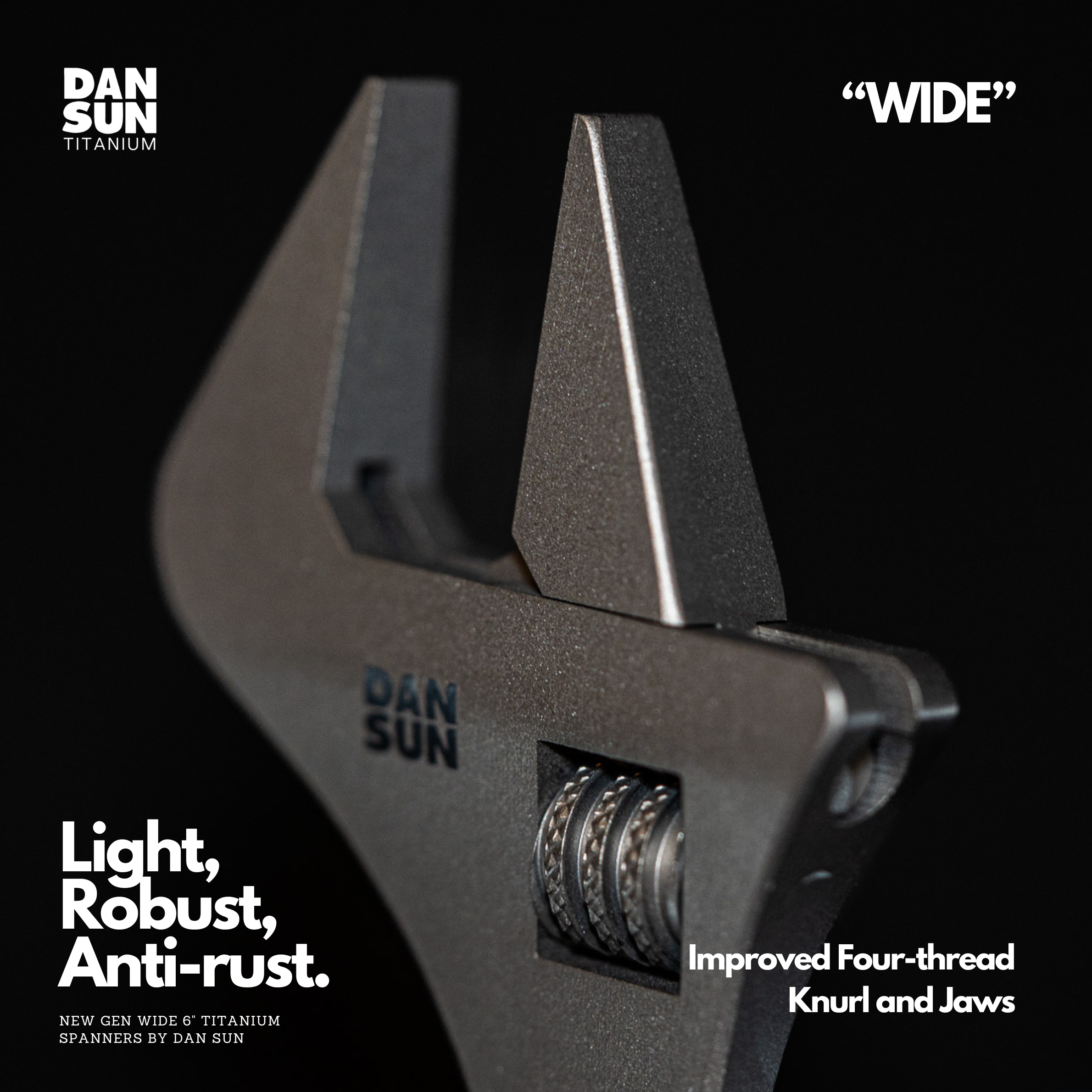 Improved four-thread knurl and jaws of the WIDE spanner