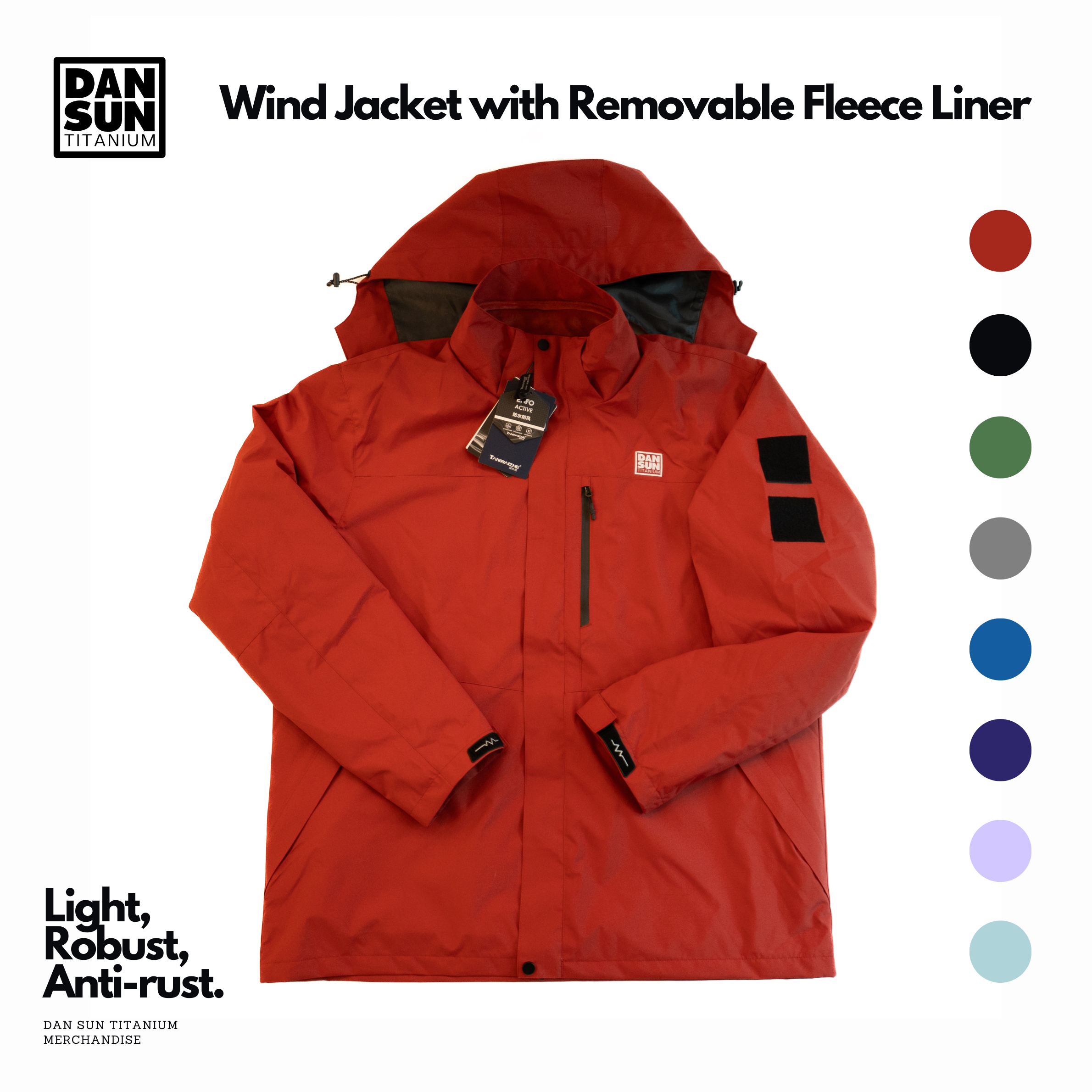 Coral red DanSun wind jacket with removable fleece liner
