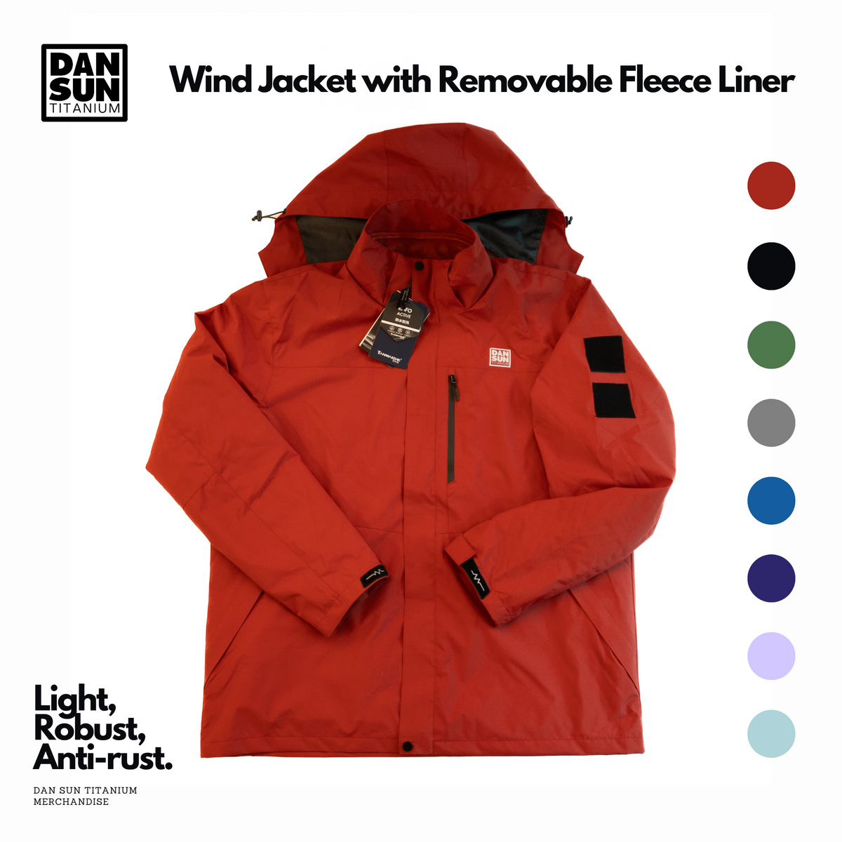 Coral red DanSun wind jacket with removable fleece liner