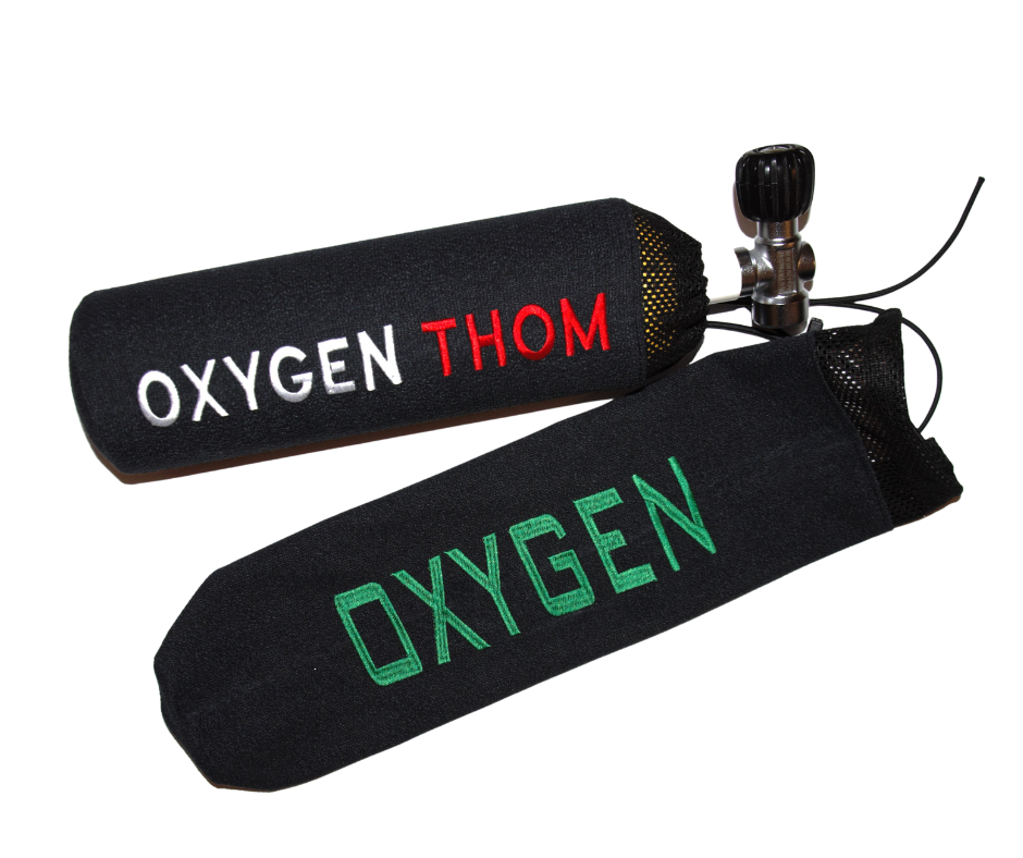 Cylinder covers with OXYGEN and name embroidery