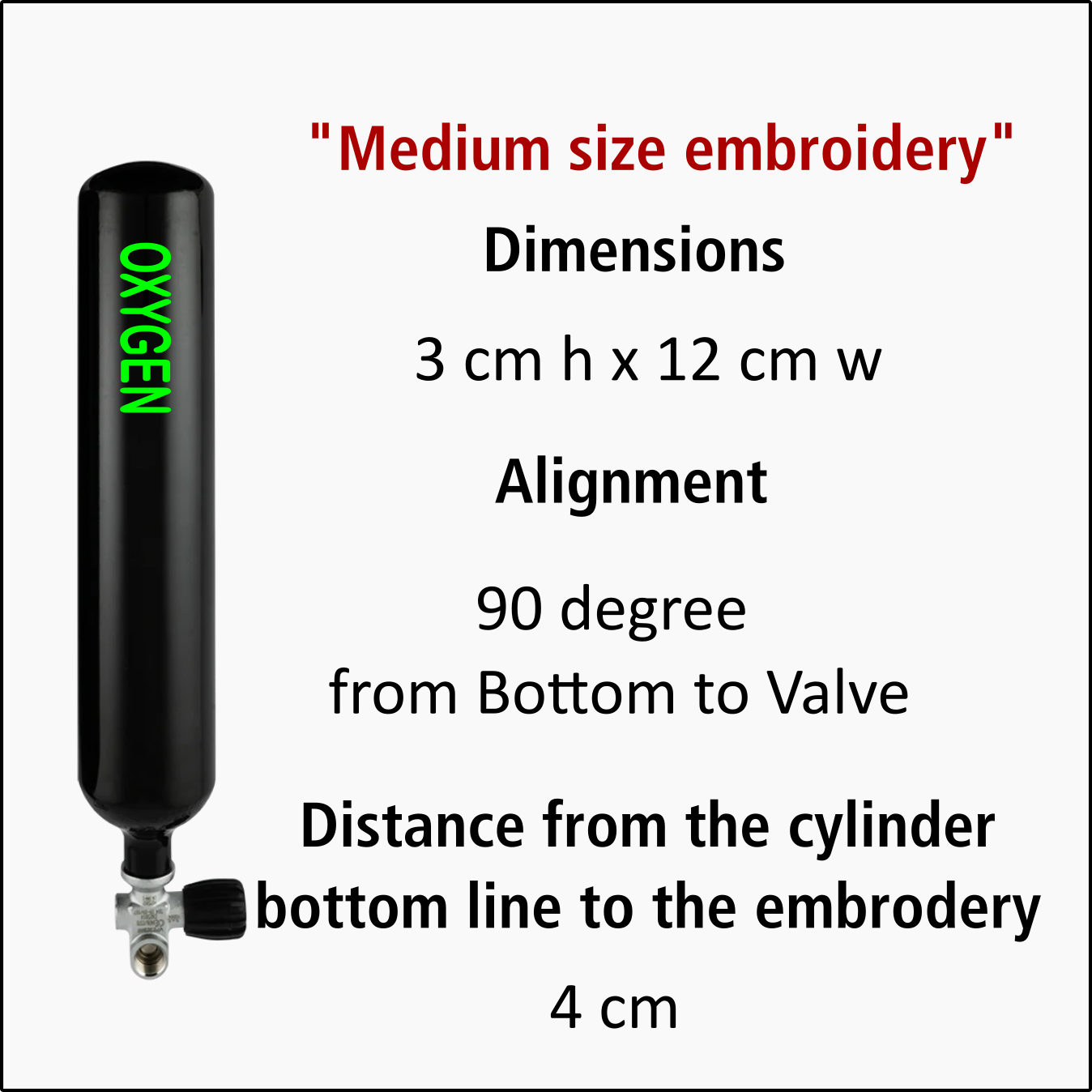 Medium embroidery size guide, 3 x 12 cm