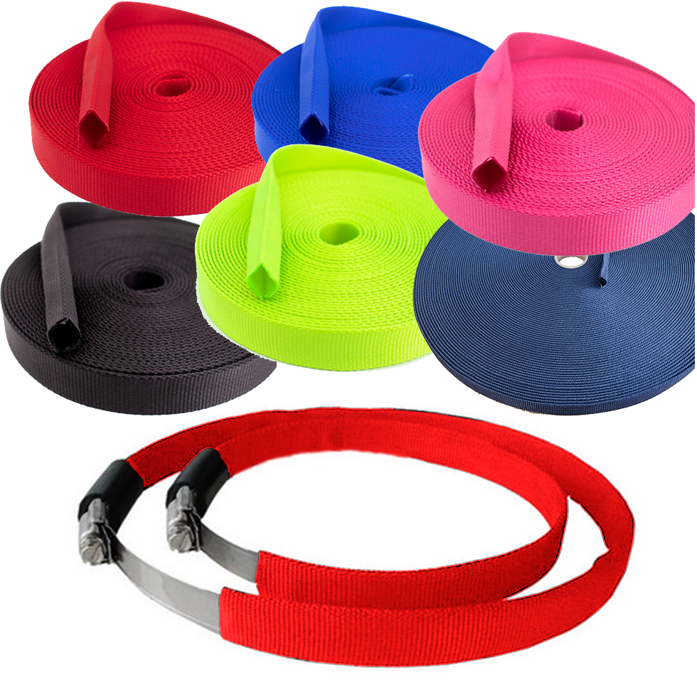 Nylon clamp covers in many colours with a red clamp