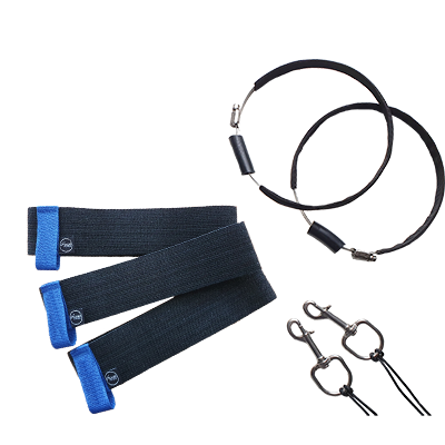 Dluxe sidemount rigging set EVO with blue tabs, clamps and bolt snaps