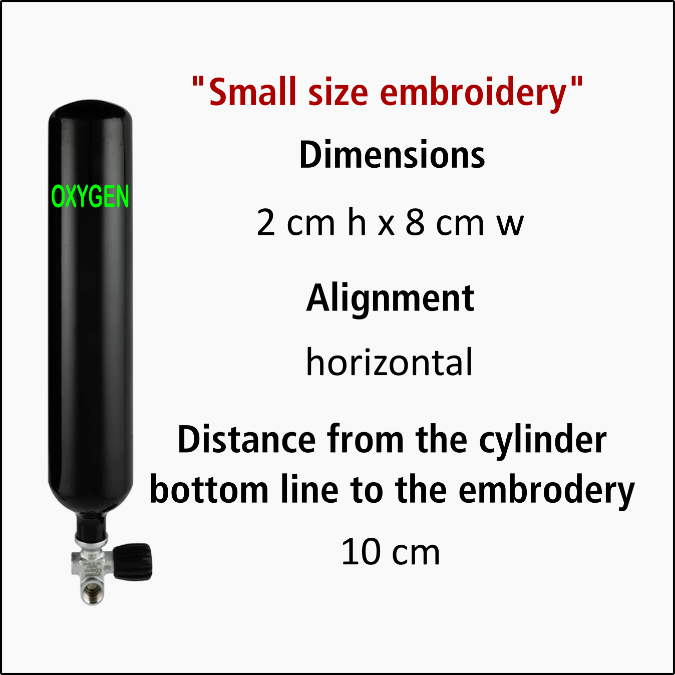 Small embroidery size guide, 2 x 8 cm
