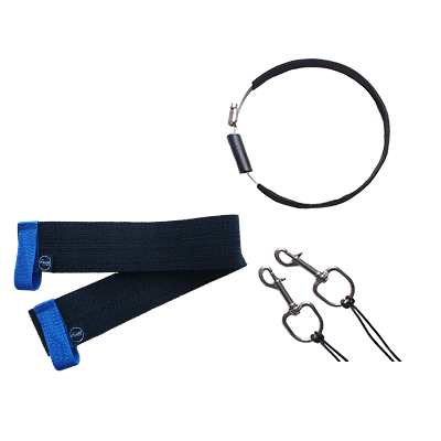 Dluxe stage rigging set EVO with blue tabs, clamp and bolt snaps