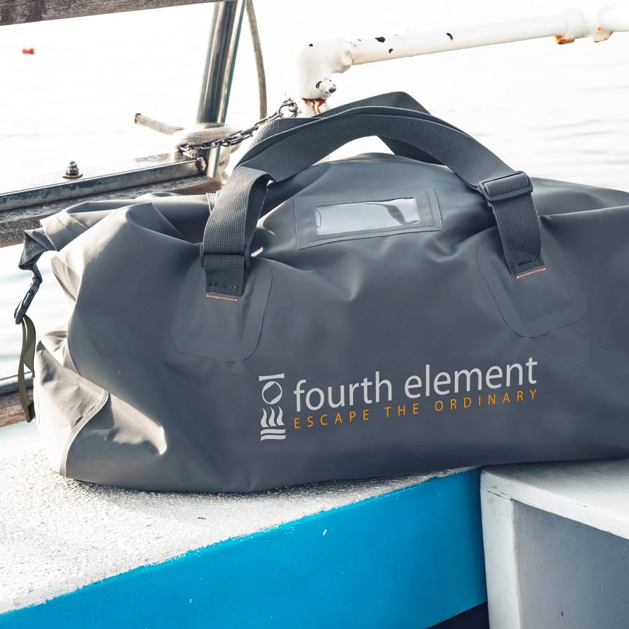 Fourth Element Argo Dry Bag 44L, packed with dive gear
